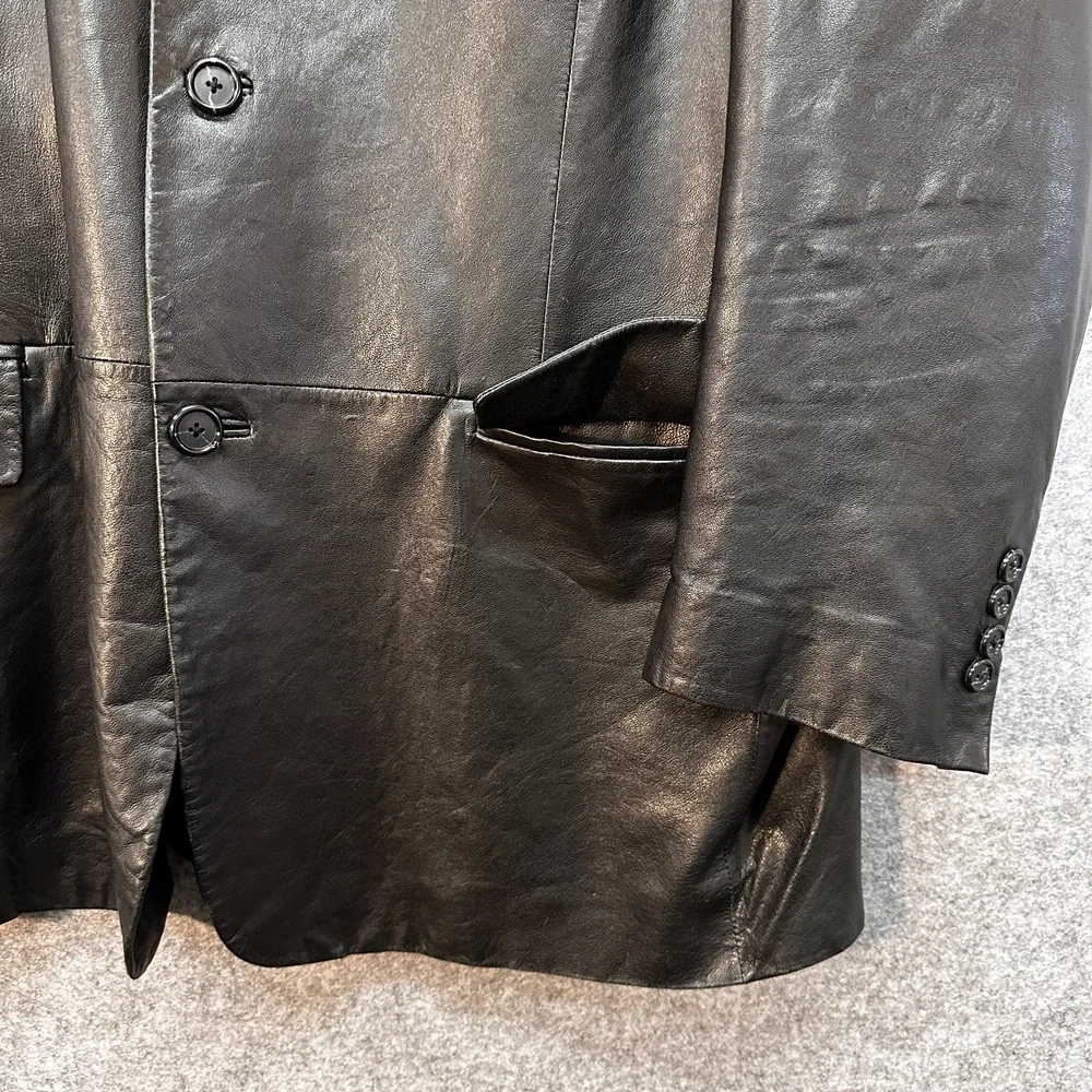 Alfani Leather Jacket Mens Size 48 L Positano Black Sport Coat Blazer Soft - Picture 4 of 12